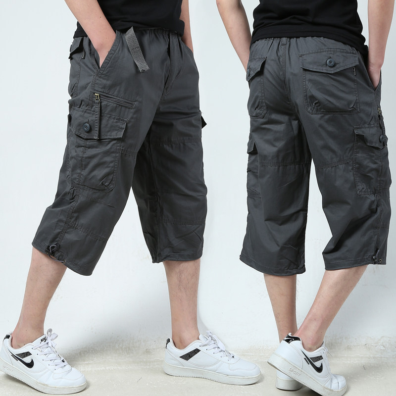 夏季工装七分裤男宽松加大码纯棉中裤多口袋裤头休闲短裤胖子马裤,男装,休闲裤,淘宝优惠券,粉丝福利购,淘宝优惠卷