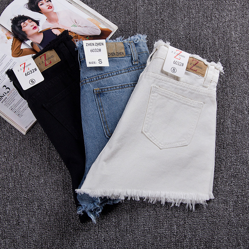 白色短牛仔高腰牛仔短裤夏女韩版学生大码宽松毛边阔腿热裤超显瘦,女装/女士精品,牛仔裤,淘宝优惠券,粉丝福利购,淘宝优惠卷