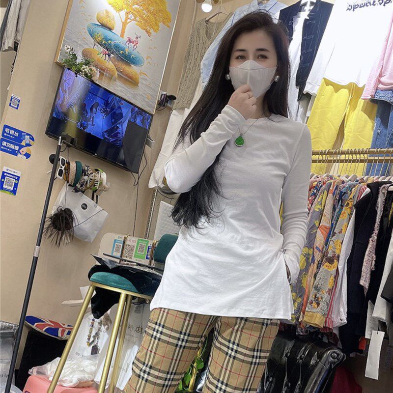 2024新款洋气中长款打底衫韩版百搭休闲长袖T恤时髦内搭女衫女潮