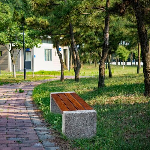 石材公园椅户外坐凳景观园林室外休闲凳实木座凳公共休息长凳石凳