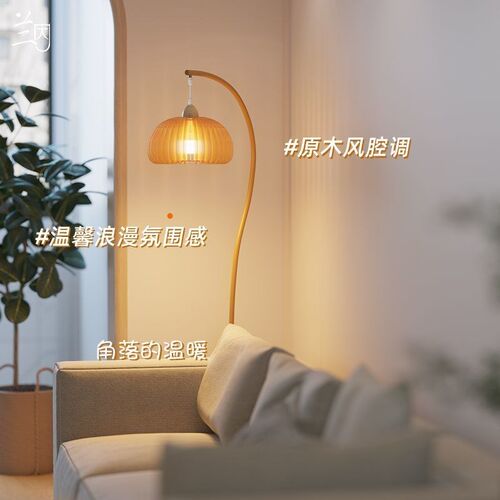 南瓜钓鱼灯奶油原木风落地灯客厅氛围沙发中古立式台灯Z卧室床头