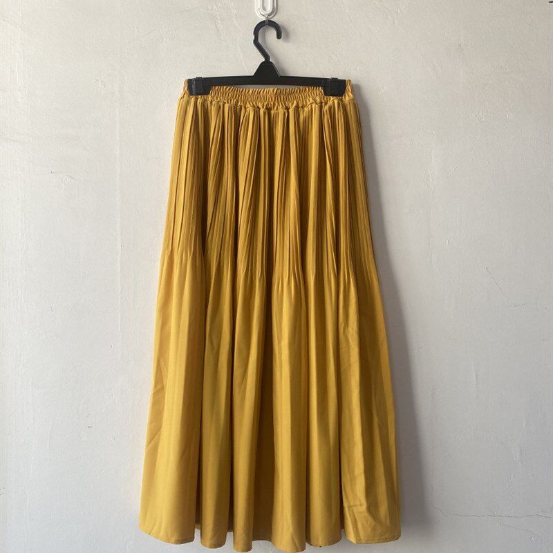 日单 女凉感高腰百褶半身裙 高级垂感百褶A字裙 中长款半身裙显瘦