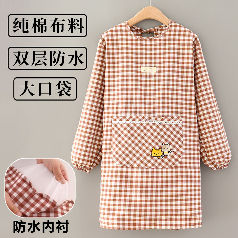 防水围裙厨房专用家用女士s双层纯棉长袖防油2022新款网红时尚好