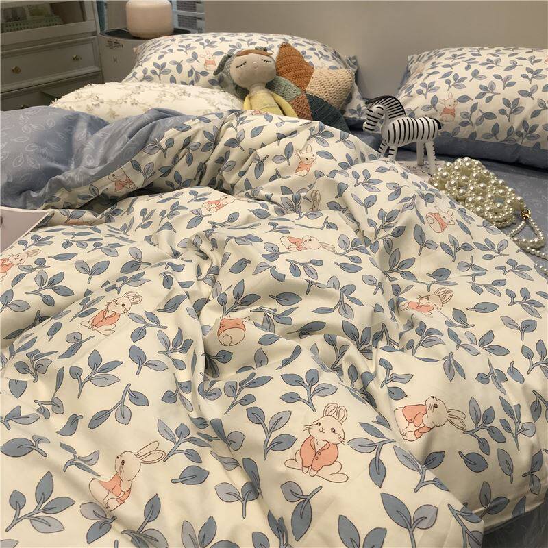 田园风四件套全棉纯n棉秋季碎花床单被套床笠款卡通少女心床上用