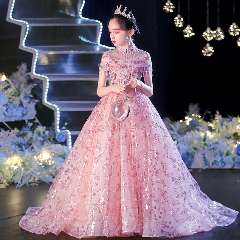 女童走秀春季公主裙儿童高端晚礼服花童婚纱洋气主持人钢琴演出服