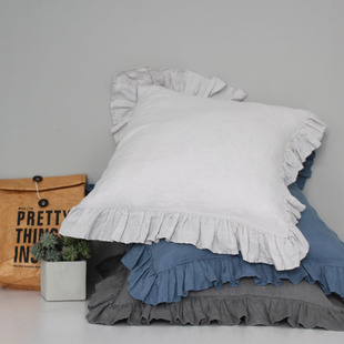 素麻雨巷 100%水洗亚麻荷叶边抱枕套方枕套靠垫套W不含芯单只价格