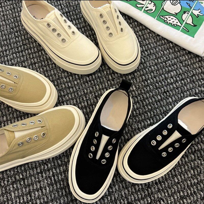 一脚蹬帆布鞋女2024新t款夏季薄款透气百搭懒人鞋低帮厚底休闲板