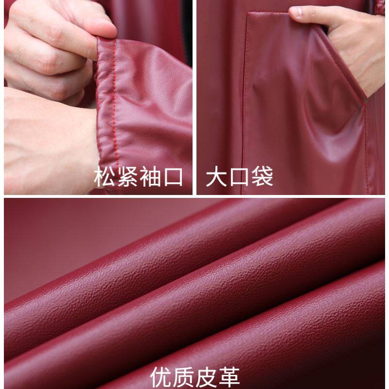 加长长款皮衣加j绒男士秋冬加厚皮革罩衣防水油厨房围裙工作服PU
