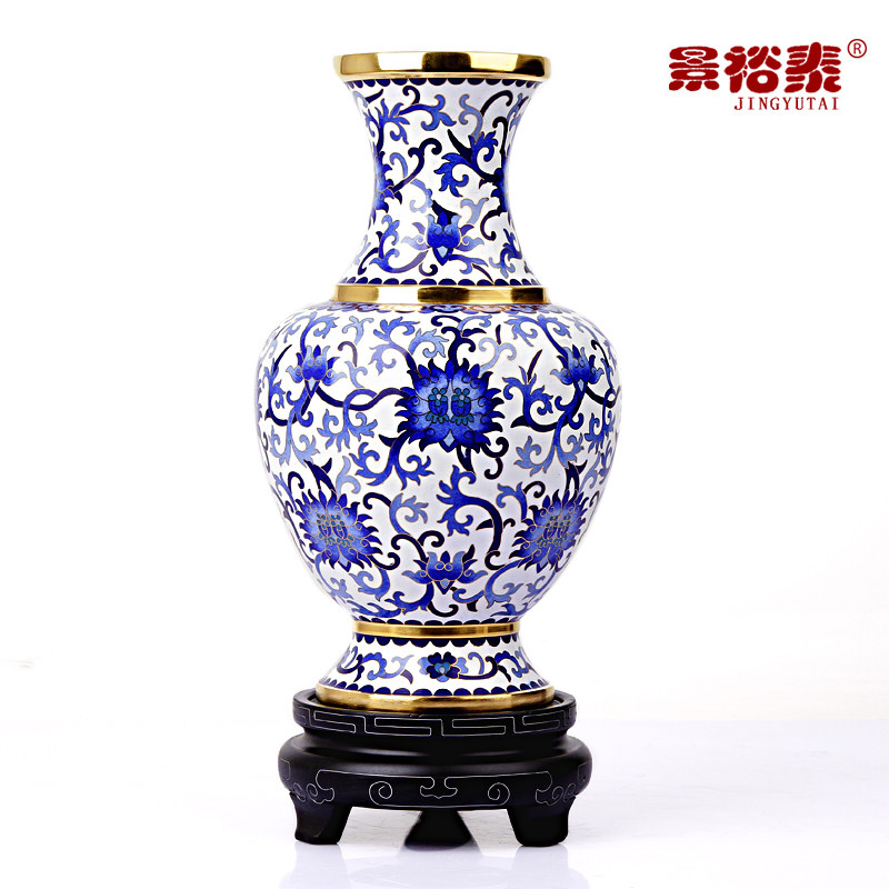 10寸景泰蓝花瓶摆件青花瓷铜胎掐丝中式客厅装饰品商务会议礼品