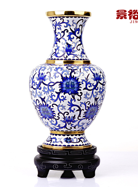 10寸景泰蓝花瓶摆件青花瓷铜胎掐丝中式客厅装饰品商务会议礼品