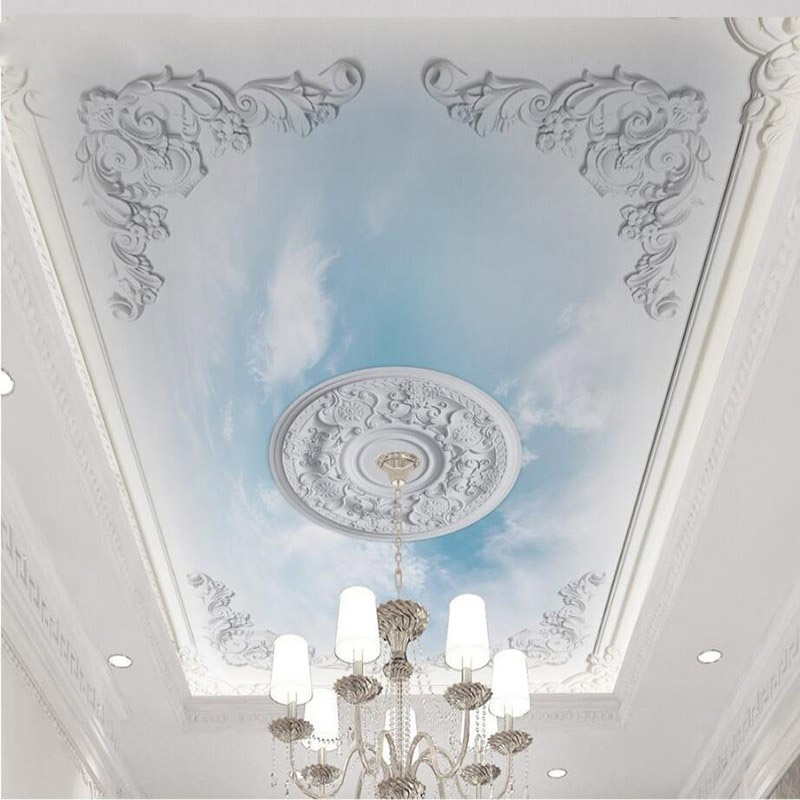 3d立体欧式壁纸天l花板吊顶贴纸5d欧式客厅卧室屋顶仿石膏壁画墙