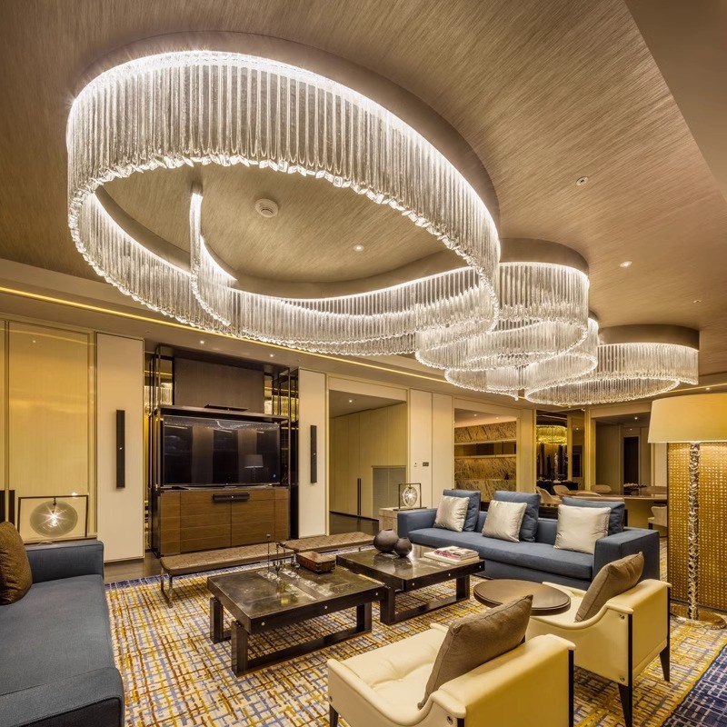 售楼中心沙盘大型梅花管水晶吊灯传统宾馆酒店大堂中山非标工程灯