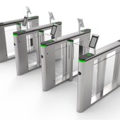 蓝色灯光炫彩速通门闸机 漂亮美观速通门通道 适合商务场合