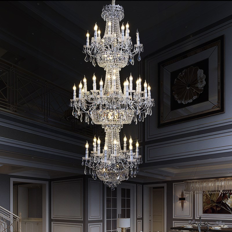 欧式水晶吊灯别墅客厅金色大吊灯奢华酒店宴会厅装饰铁艺水晶灯具