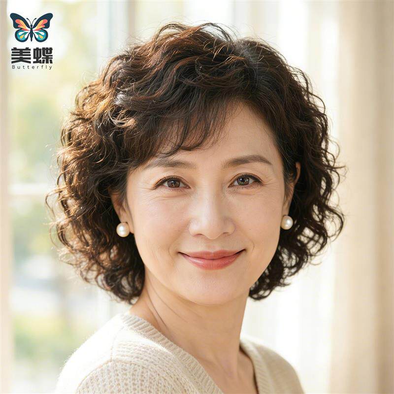 假发女长发永久烫卷发整顶全头套自然发丝中老年妈妈款真发假发套