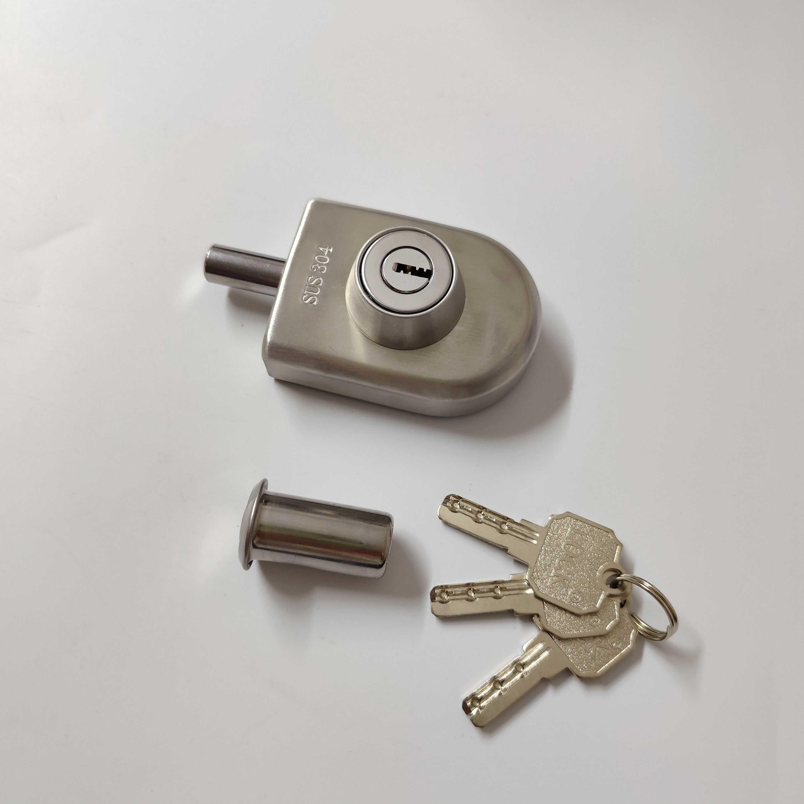 有框玻璃门锁地插销免开孔地锁不锈钢锁单门双开门木门锁