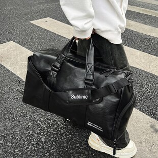 短途旅行包男款大容量pu皮质运动健身包男单肩斜挎背包手提行李包