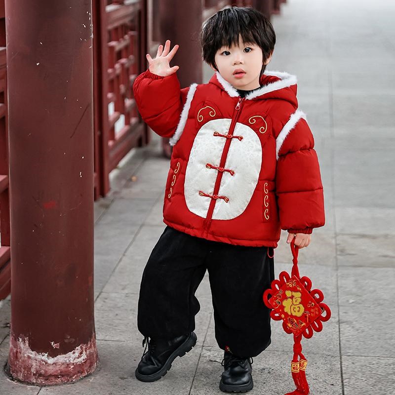 儿童冬季加绒棉服2025男女童国风唐装汉服喜庆拜年服宝宝棉袄外套