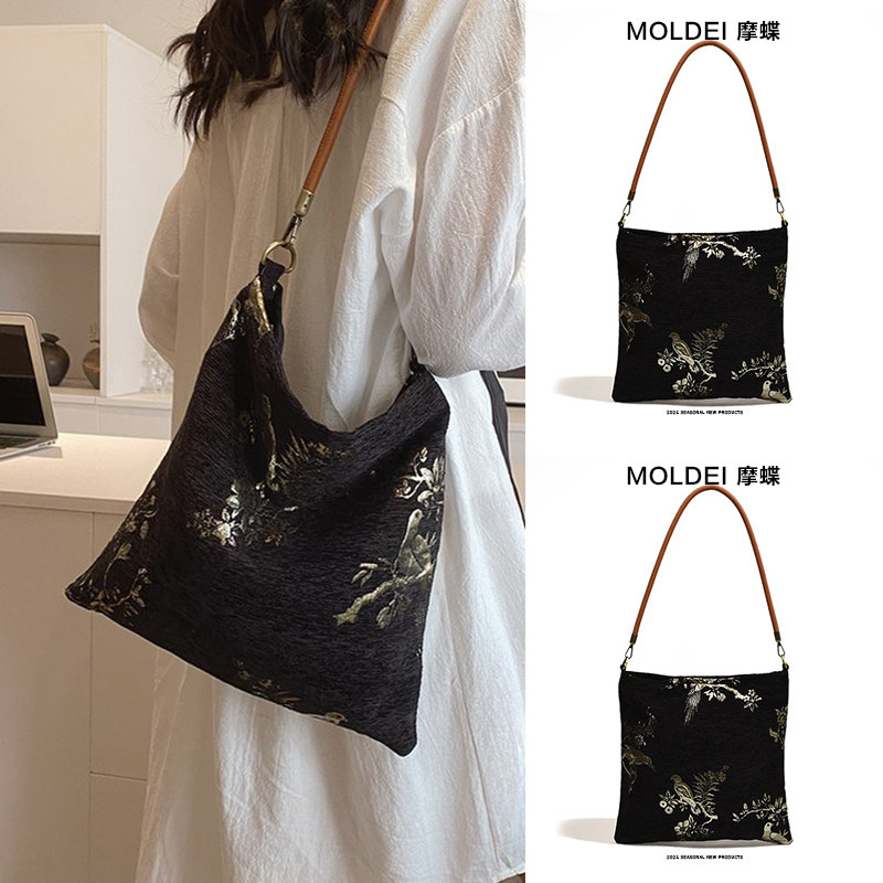 大容量上班通勤高级感中国风单肩包包女2024新款新中式帆布包布袋