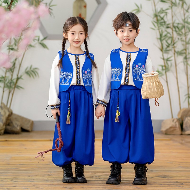 儿童汉服民族风中式演出服装男童中国风春秋款少数民族表演服唐装