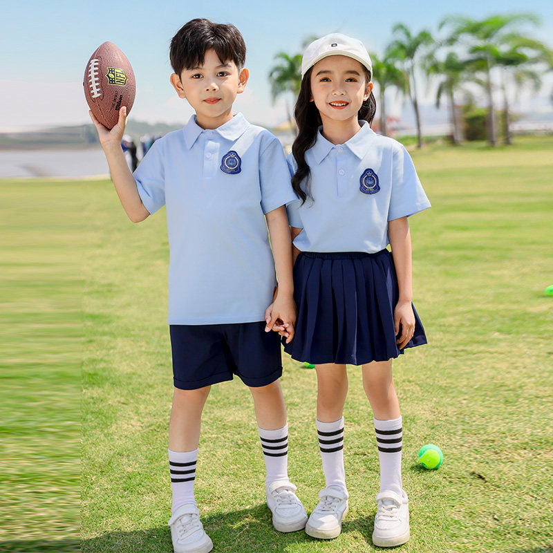 学院风校服套装天蓝色校服夏季小学生夏季新款男女童班服幼儿园服