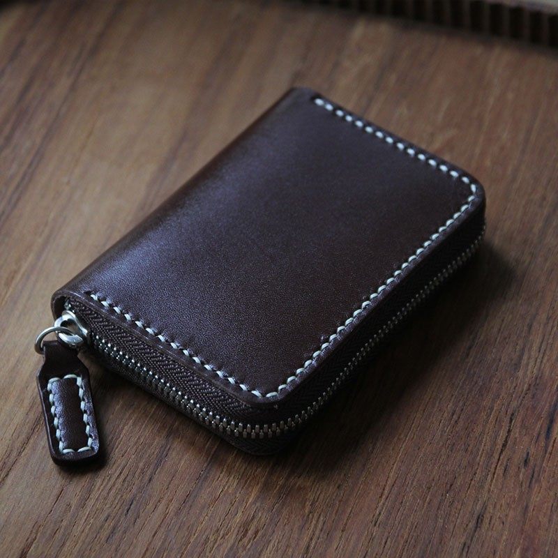 新品慢工手工缝制卡包风琴款拉链卡包大容量植鞣头层牛皮