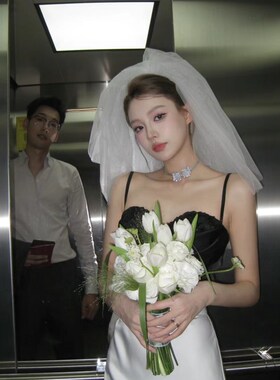 新款新娘结婚求婚登记领证头纱短款高级感蓬蓬纱简约韩式森系韩式