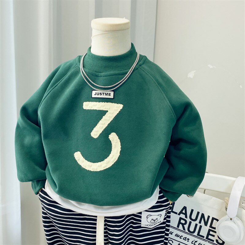 男童加绒卫衣半高领2025新款一体儿童打底衫秋冬款中领上衣潮韩版