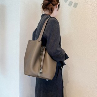 水桶包女真皮包包菜篮子包大象灰高端头层牛皮高级感手提包单肩包