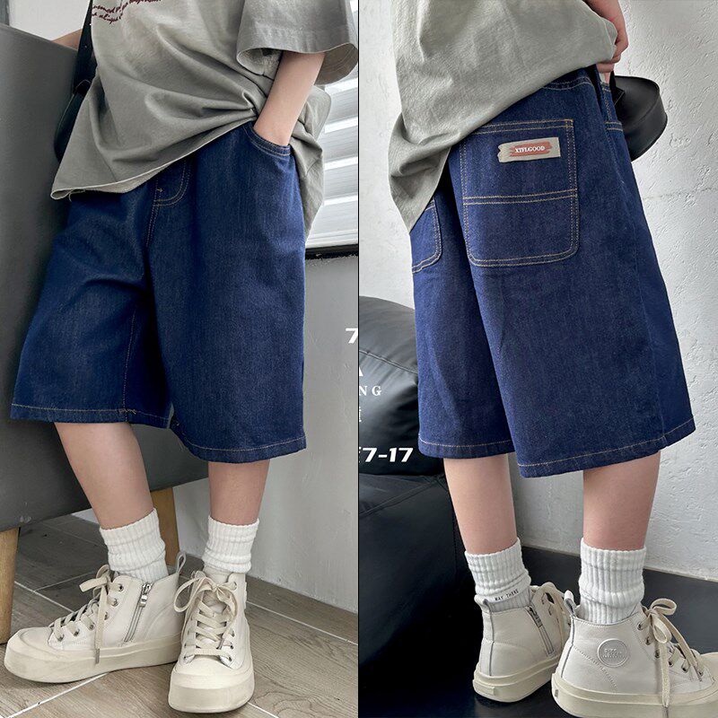 爱木橦童装2024夏季中裤儿童潮范软牛仔短裤男女童宽松五分裤7033