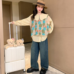 女童马甲牛仔裤套装春秋2023新款洋派时髦长裤三件套女孩秋装童装