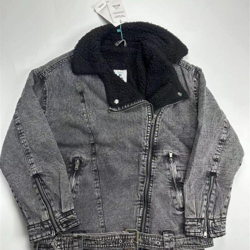 外贸男女士秋冬加绒加厚保暖水洗做旧复古短款夹克外套斜门襟棉服