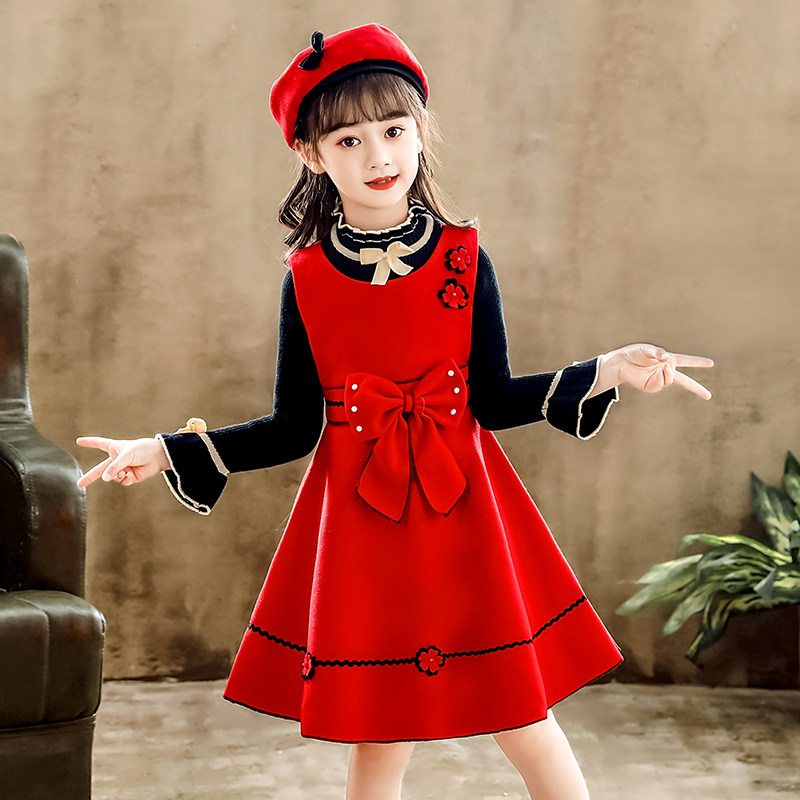 公主裙女童秋冬款2022冬装新款儿童洋装冬套装毛呢背心裙子冬季