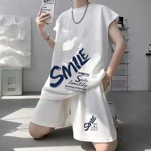 青少年夏季休闲宽松短裤套装男背心T恤新款高中学生时尚运动套装