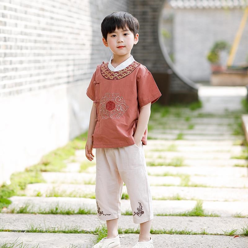 汉服男童表演服夏装中国风儿童国学服套装宝宝演出服男孩唐装中秋