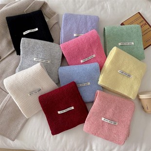 围脖女款2025新款2028秋冬季新款羊毛混纺纯色围巾女学生韩版简约