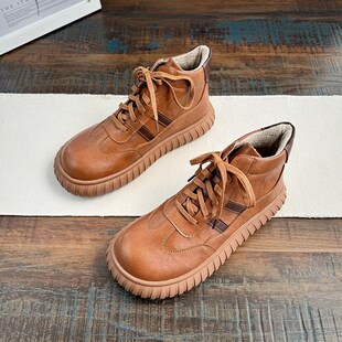 森系保暖雪地靴英伦风厚底高帮系带鞋子秋冬新款短筒靴马丁靴女靴