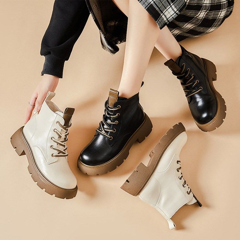 小码女靴313233厚底系带马丁靴秋冬2024年新款英伦风加绒短靴子34