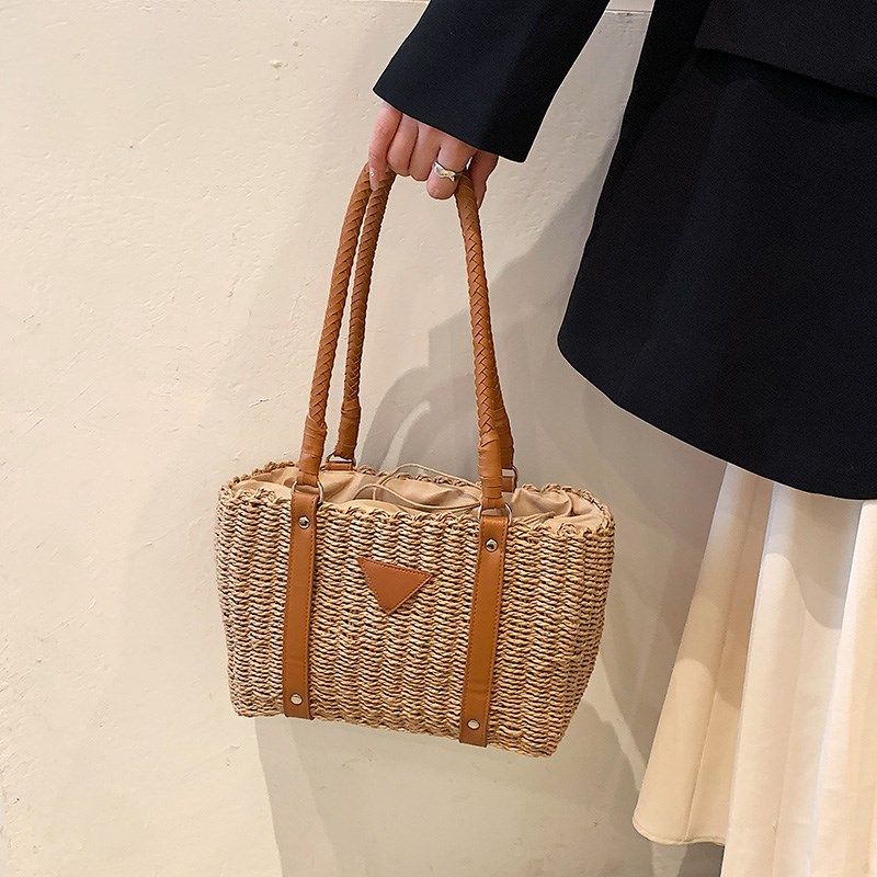 日韩简约风手工菜篮子草编包编织包女夏季百搭手提大容量沙滩包