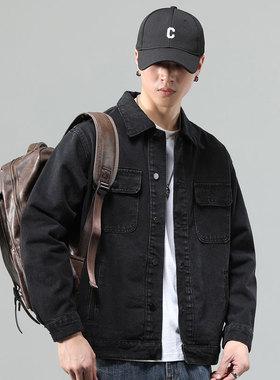 春季新款黑色男士牛仔外套帅气修身春秋款休闲夹克男复古潮流褂子