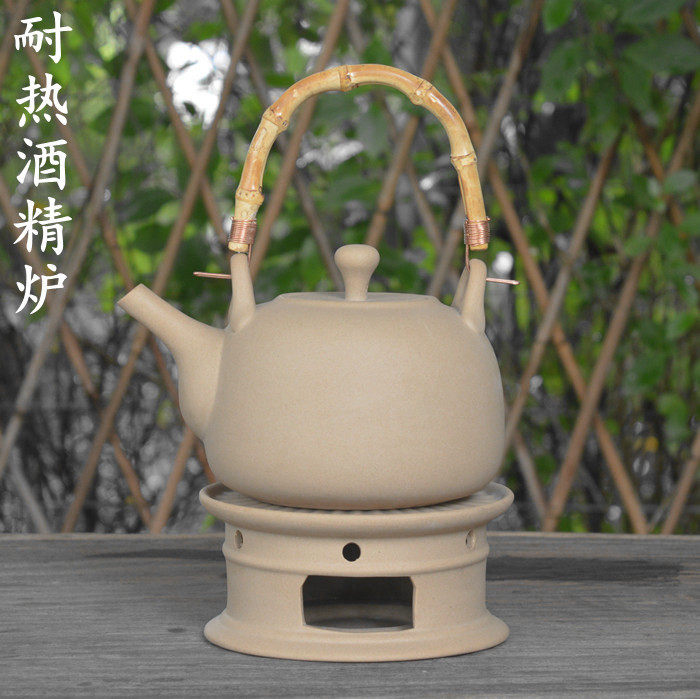 紫砂煮茶器陶瓷烧水壶粗陶提梁茶壶酒精灯煮茶炉蜡烛底座功夫茶具