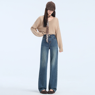 若纤 Pretty Silhouette2025早秋刺绣牛仔裤女新款高腰磨白直筒裤