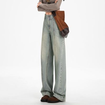 若纤银杏蓝秋冬加绒加厚牛仔裤