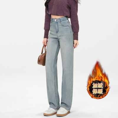 若纤纱青蓝牛仔裤秋冬加绒保暖