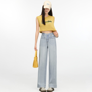 若纤 Pretty Silhouette2025秋季新款高腰阔腿牛仔裤女直筒长裤子