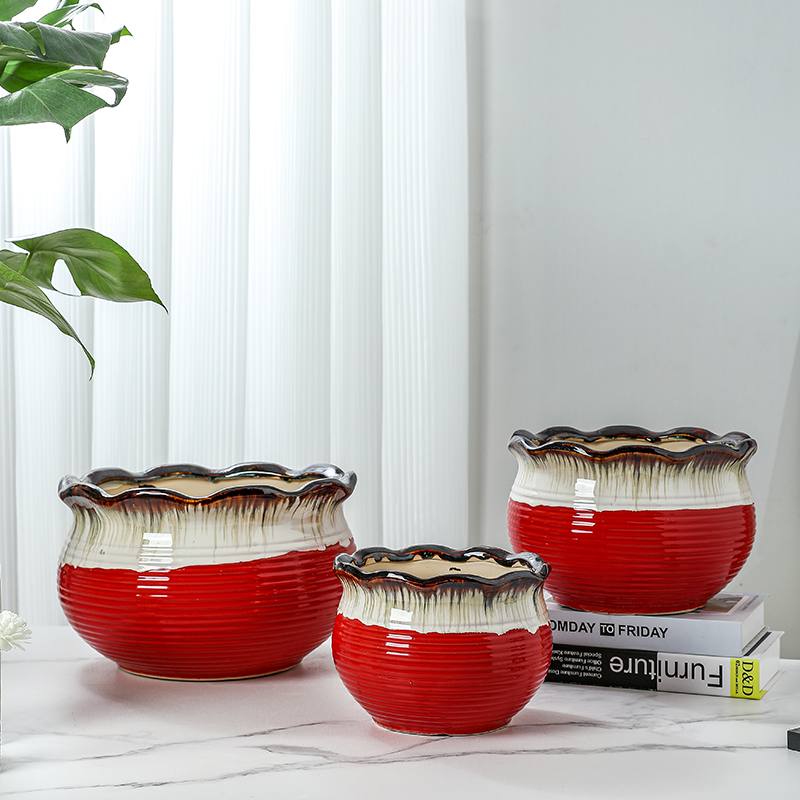 红色陶瓷花盆特大号欧式高级家用客厅大口径蝴蝶兰君子兰盆景