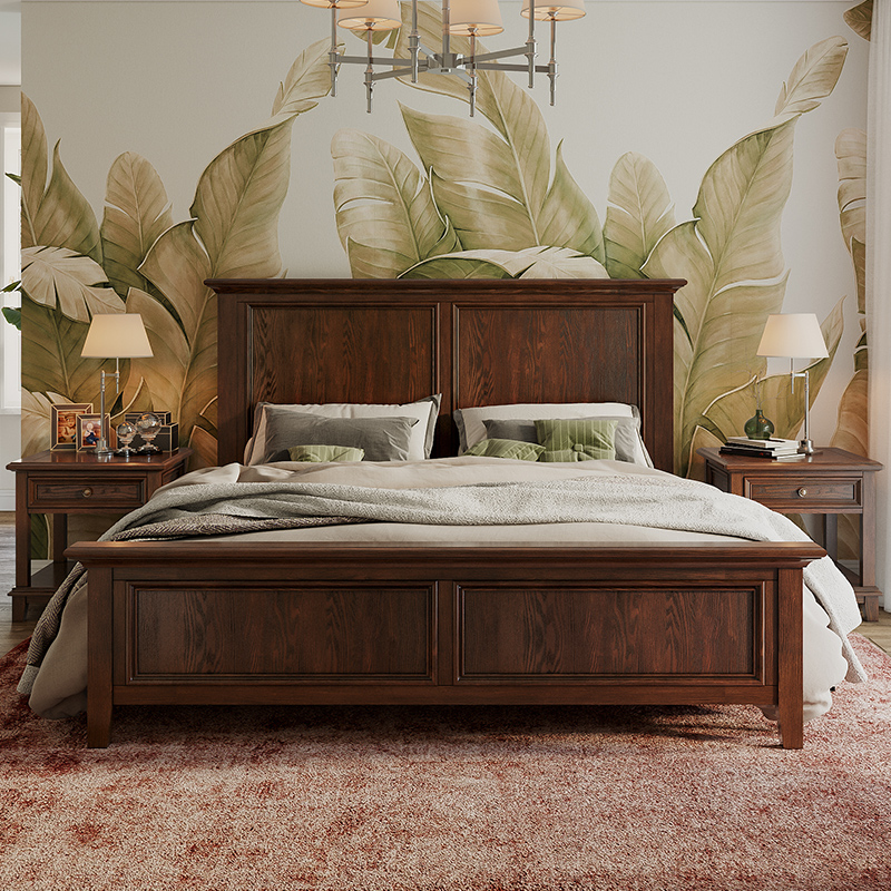 美式乡村实木床主卧双人床1.5米1.8米木床高箱储物简约卧室家具