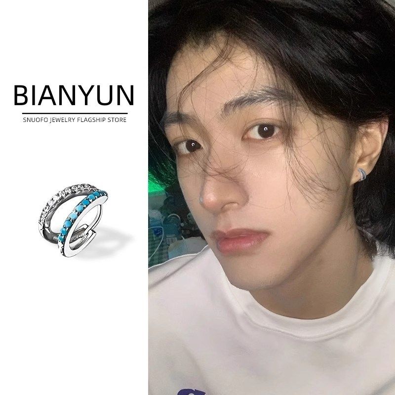 双层锆石耳环男痞帅高级感双圈耳扣小众设计蛇年个性潮流男款耳饰,饰品/流行首饰/时尚饰品新,耳环,淘宝优惠券,粉丝福利购,淘宝优惠卷