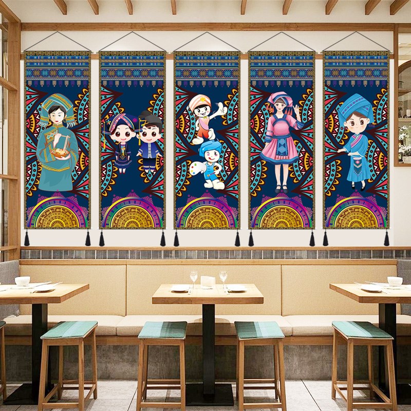 壮族民族风挂画壮锦布艺画民宿酒店客栈餐厅校园氛围装饰挂毯布置图片