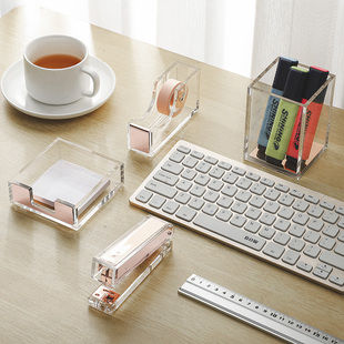 铭强玫瑰金 订书 笔筒 胶带座商务办公桌面用品